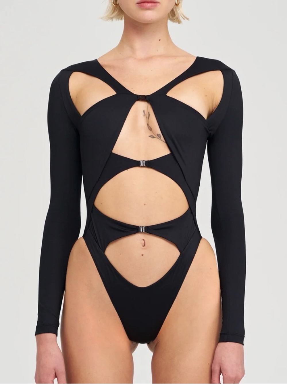 IAMNOTBASIC Long-Sleeve Cutout Bodysuit in Black - Picture 1 of 9